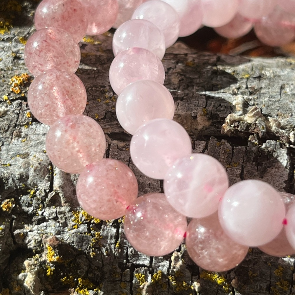 Beautiful Rose Quartz strawberry Quartz bracelet‎ set